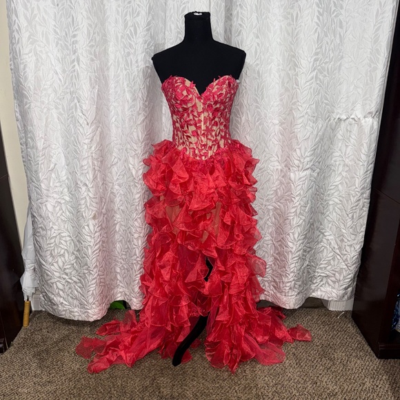 Sherri Hill Strawberry Nude Rhinestone High Low Corset Prom Party Dress Size 4 - Picture 1 of 14